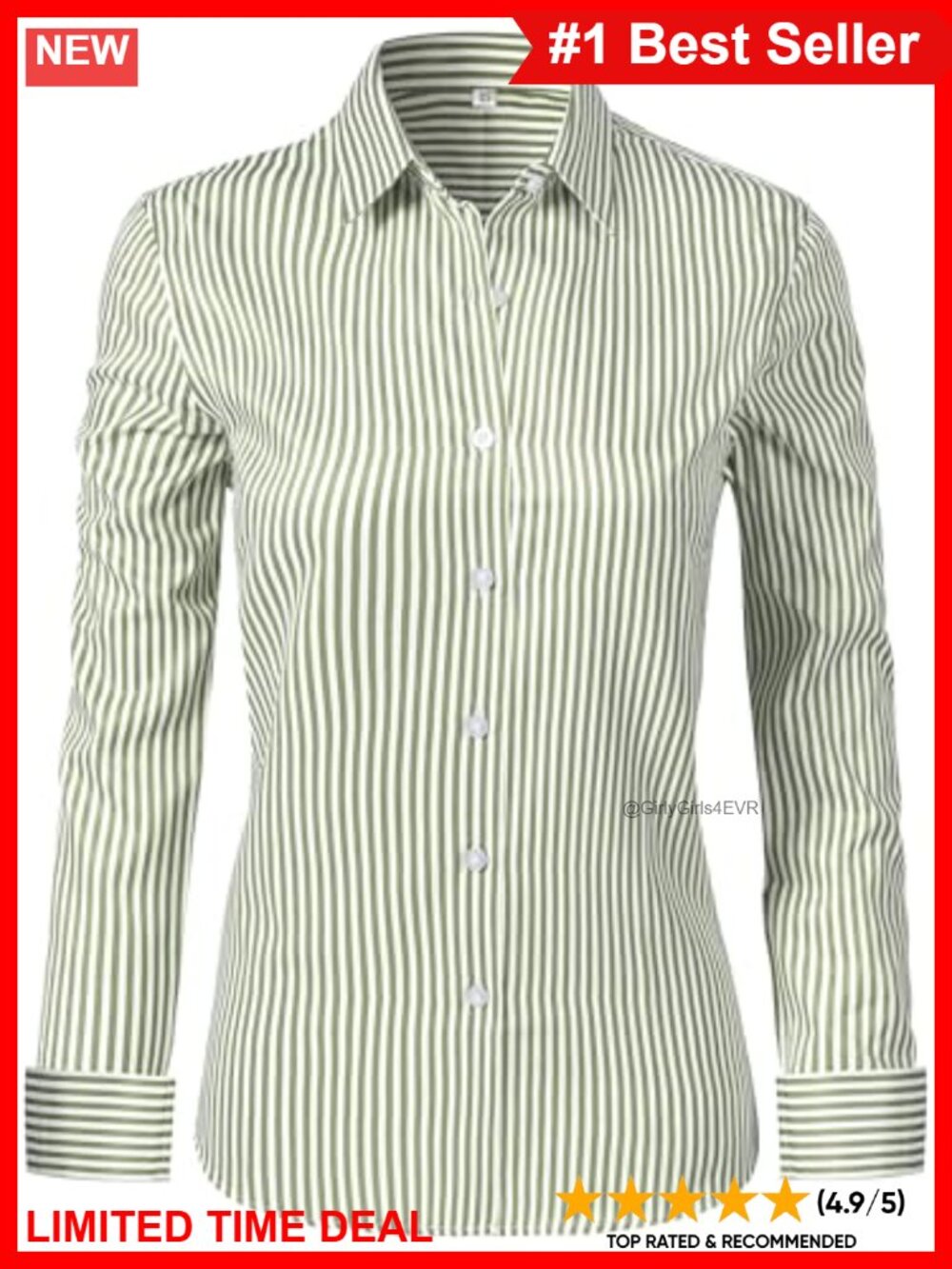Wrinkle Free Button Down Shirt Long Sleeve Striped Women's Blouse